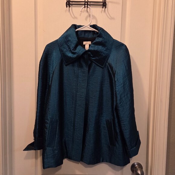 Stunning! Chico's Peacock Teal Shimmer Textured Jacket - 0 S/M - Picture 4 of 8